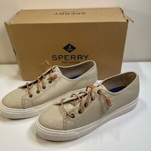 Sperry Topsider Crest Vibe Canvas Sneakers Beige Memory Foam Women's Size 9.5
